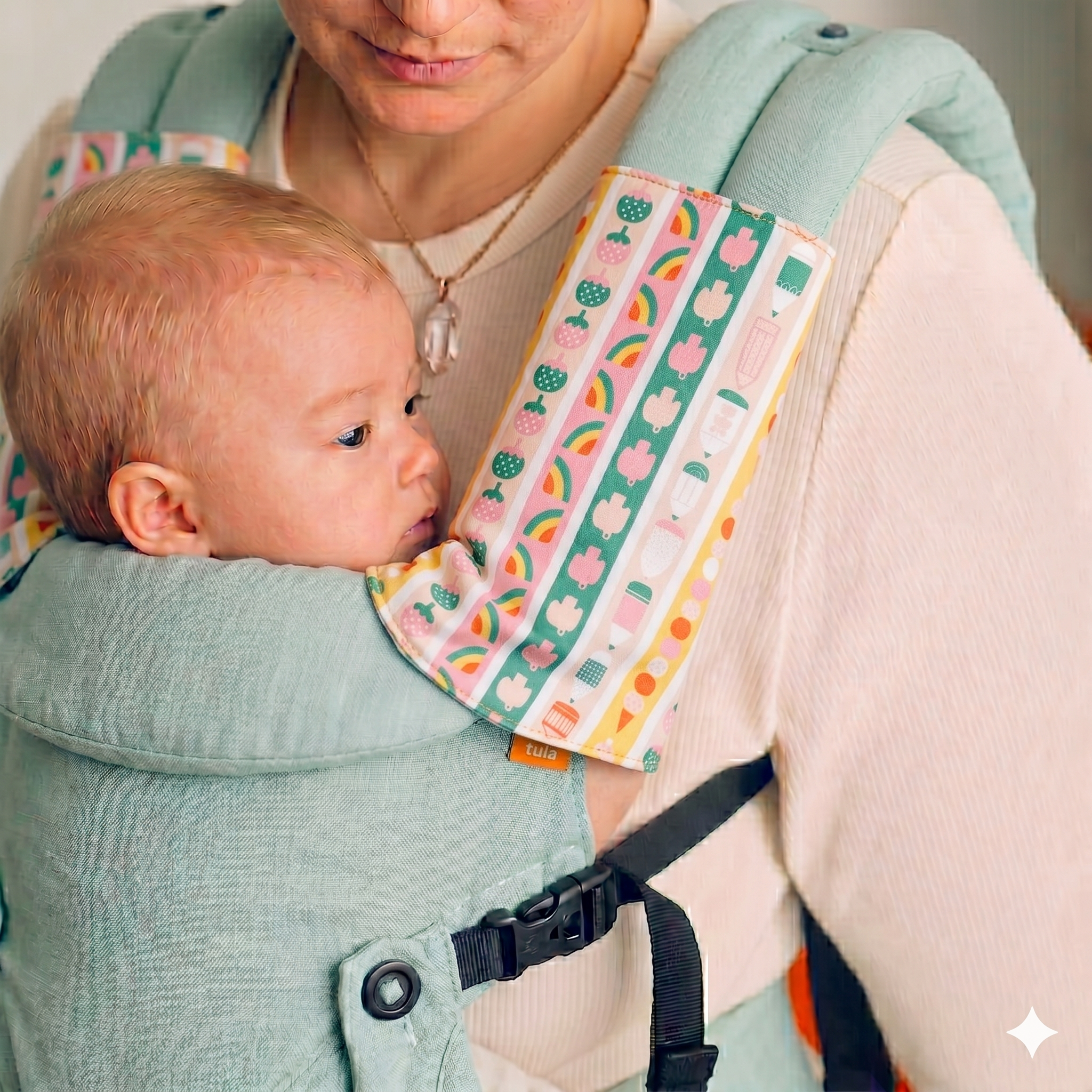 Gender-neutral baby carrier drool pads handmade in Singapore