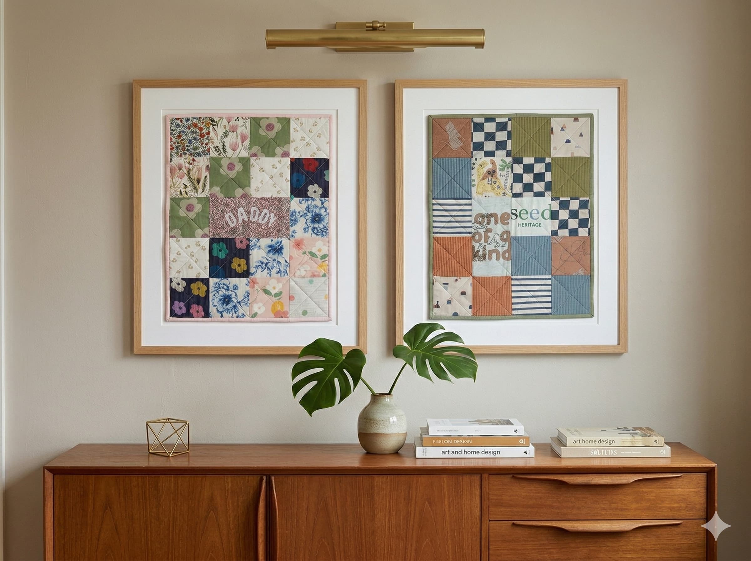 framed memory quilt from baby's clothing 